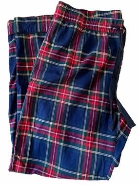 Petite Plume Women's Large Plaid Flannel Pajama Pants Navy Red Green Tartan